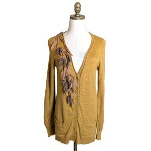 Anthropologie Sparrow Cardigan Size S Mustard Yellow Tied Tails Button Front